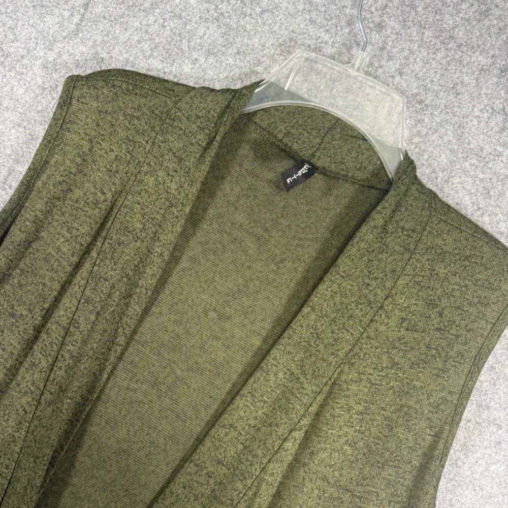 Fleurette Longline Open Front Vest Womens Large Olive Green Marled Knit Pockets
